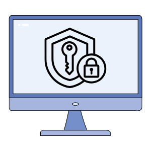 Grafik eines Bildschirmes, auf dem ein Symbol für verschlüsselte Daten zu sehen ist als Sinnbild für eine Form der Ransomware