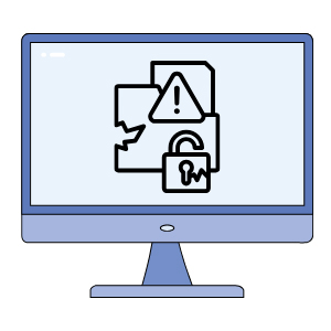 Grafik eines Bildschirmes, auf dem ein Symbol für verschlüsselte und teilweise zerstörte Dokumente zu sehen ist als Sinnbild für hybride Formen der Ransomware