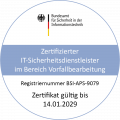 Zertifikat BSI IT-Sicherheitsdienstleister im Bereich Vorfallbearbeitung