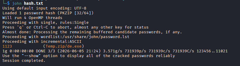 Ein Passwort wird automatisiert mit dem Programm John the Ripper identifiziert