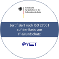 Die @-yet GmbH aus Leichlingen ist zertifiziert nach ISO 27001 auf der Basis von IT-Grundschutz