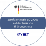 Die @-yet GmbH aus Leichlingen ist zertifiziert nach ISO 27001 auf der Basis von IT-Grundschutz